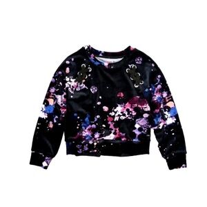 Justice Girl's Size L 12-14 Plus Velour Lace-Up Paint Splatter Sweatshirt